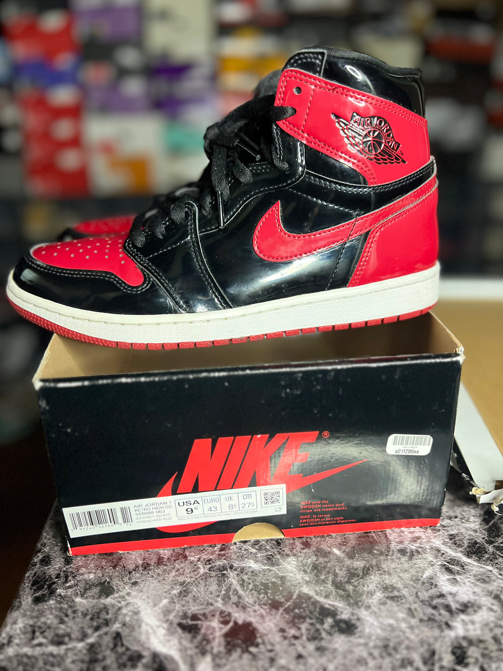 Air Jordan 1 Retro High OG (9.5M) “Patent Bred” *Pre-Loved*