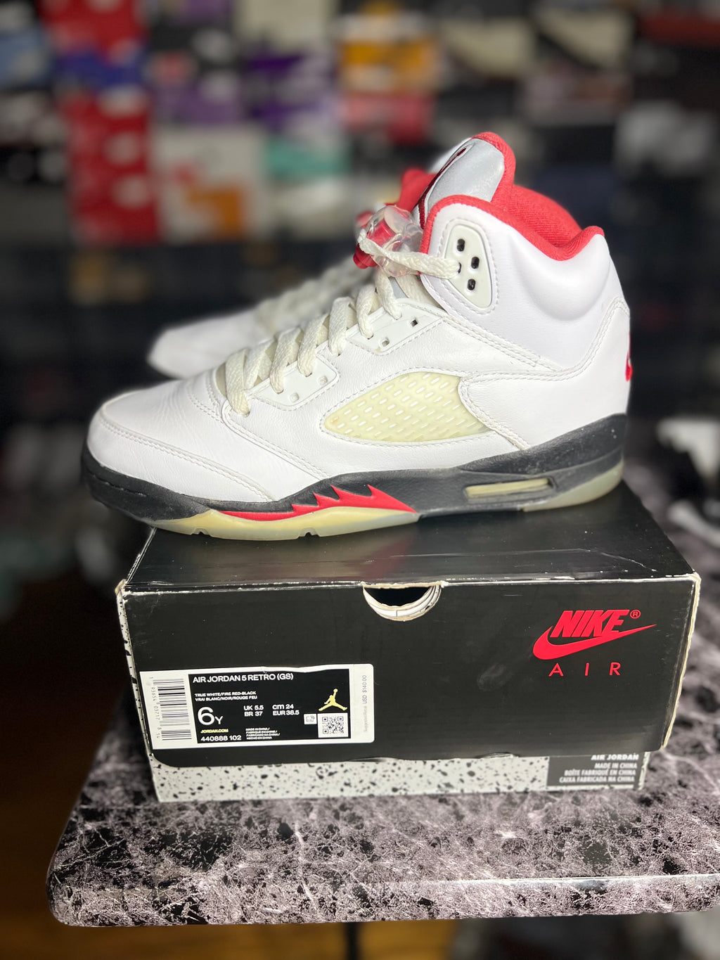 Air Jordan 5 Retro “Fire Red Silver Tongue” (GS -6Y) *Pre-Loved*
