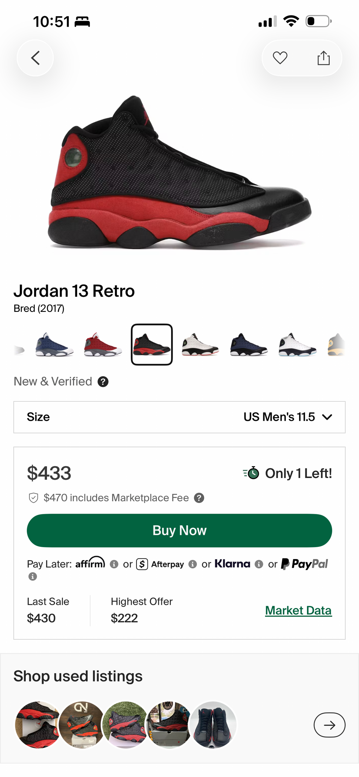 Air Jordan 13 Retro “Bred” (11.5M) *Pre-Loved*