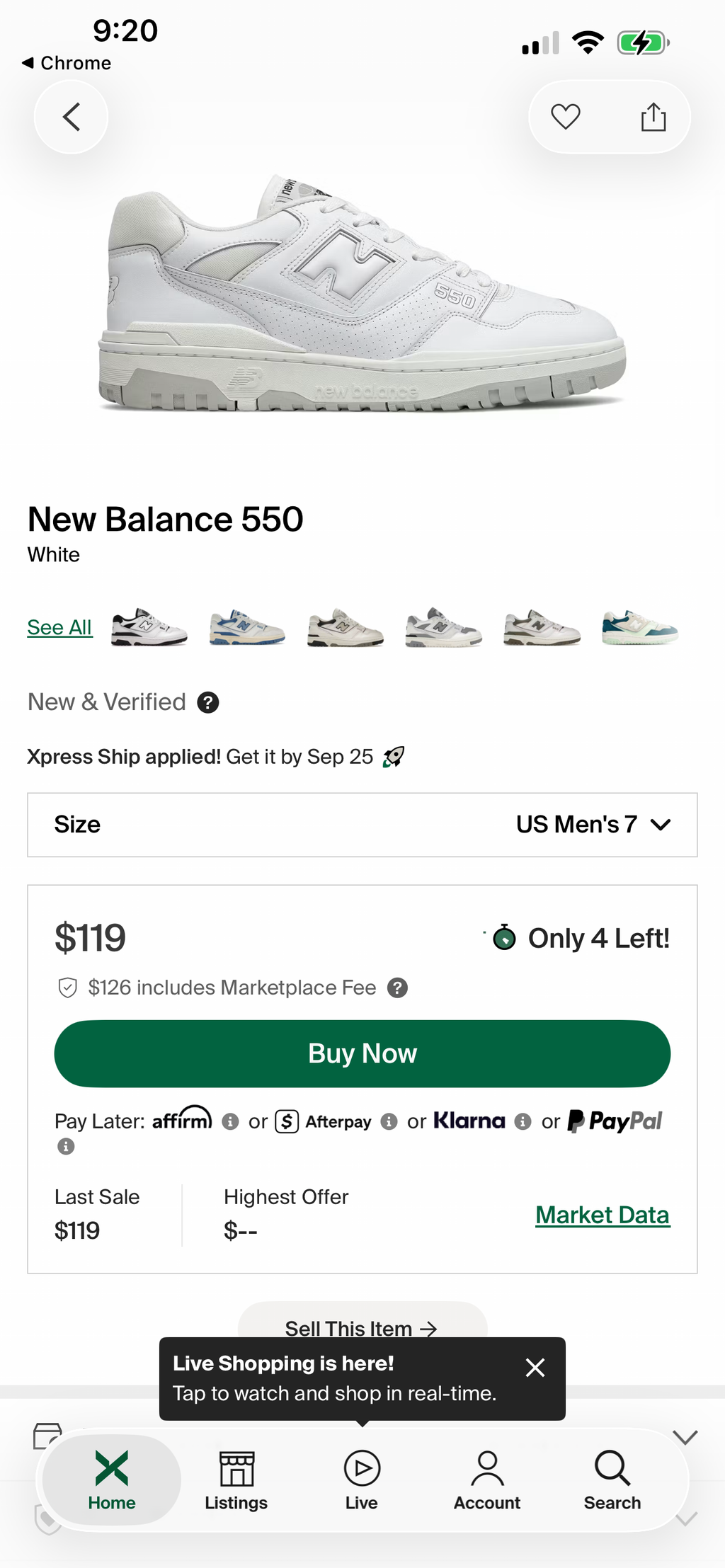 New Balance 550 "White Grey" (7Y) *NEW*