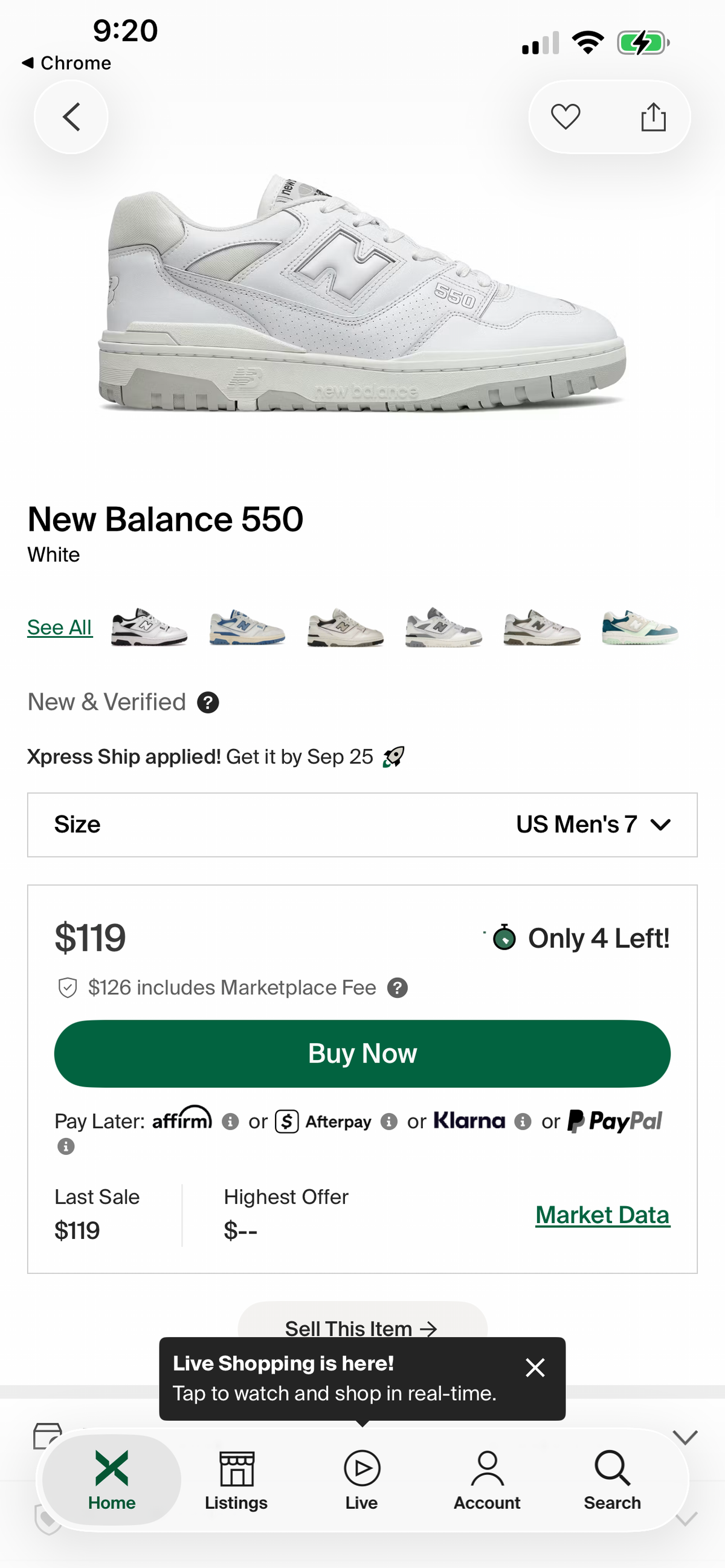 New Balance 550 "White Grey" (7Y) *NEW*