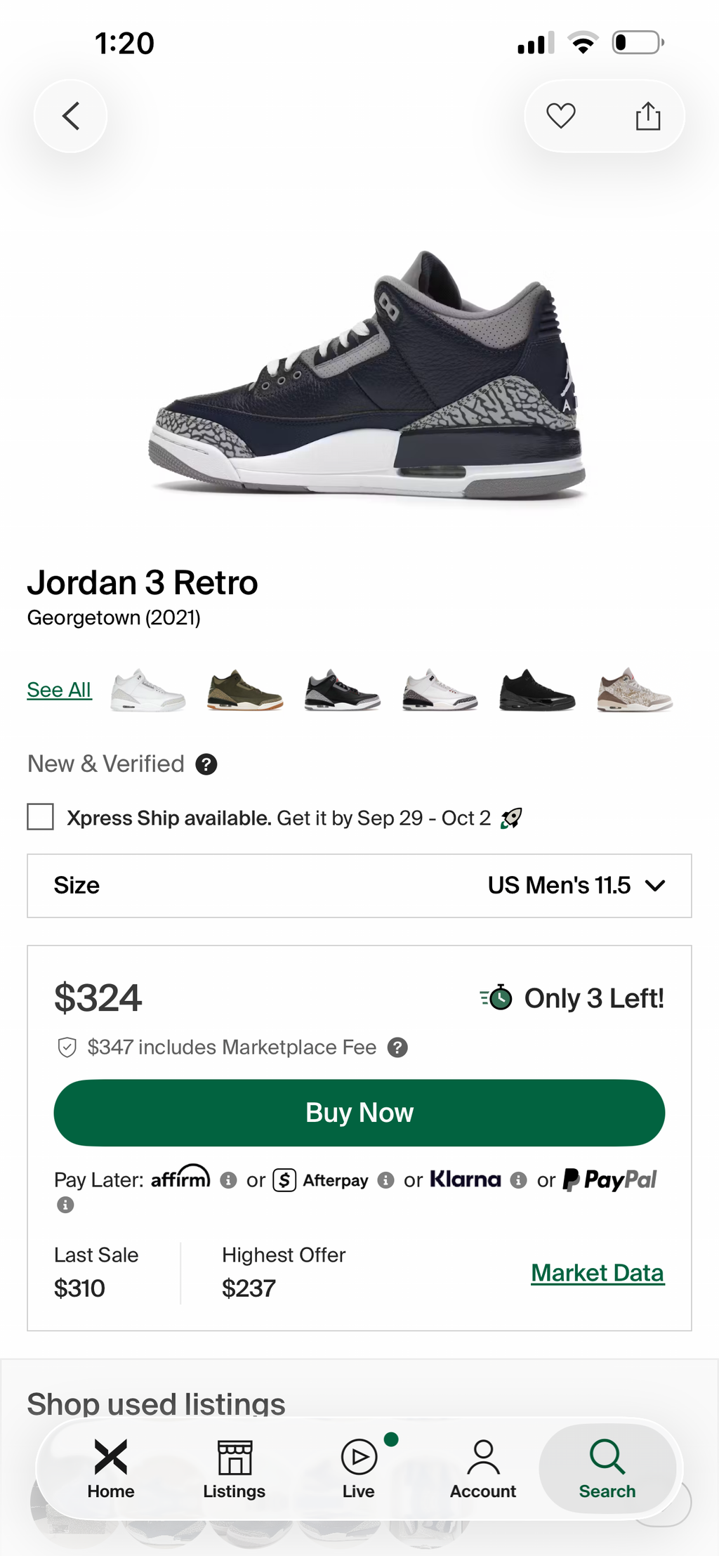 Air Jordan 3 Retro “Georgetown” (11.5M) *Pre-Loved*