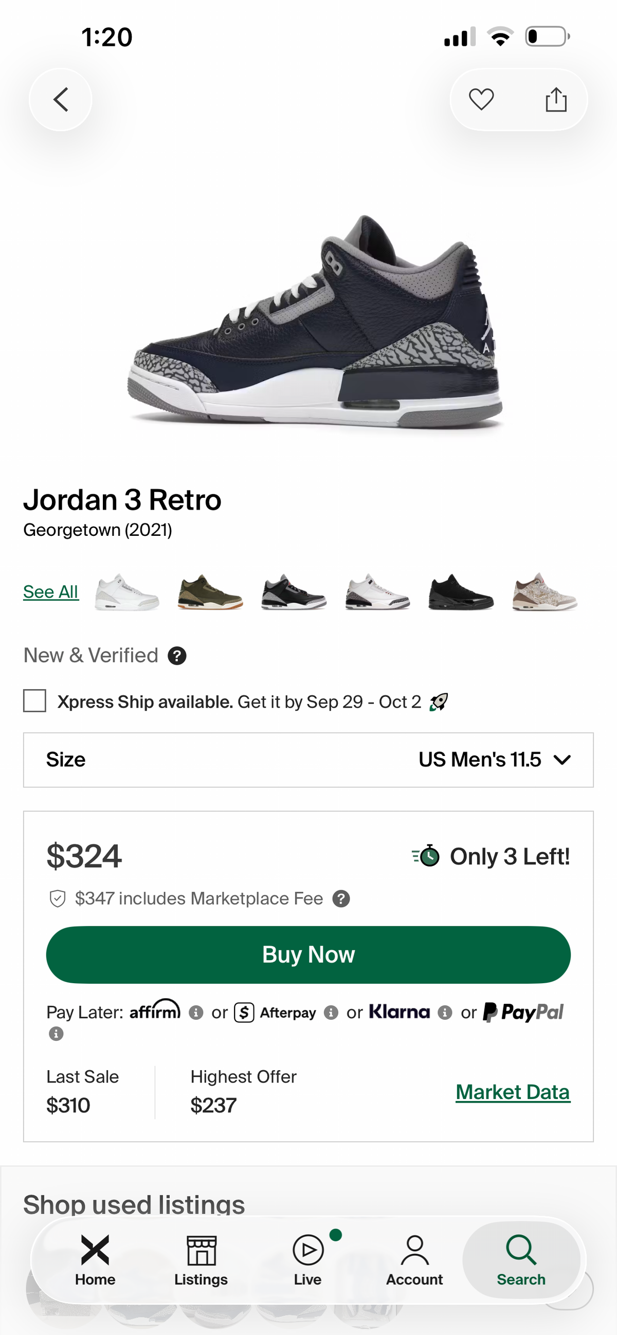Air Jordan 3 Retro “Georgetown” (11.5M) *Pre-Loved*