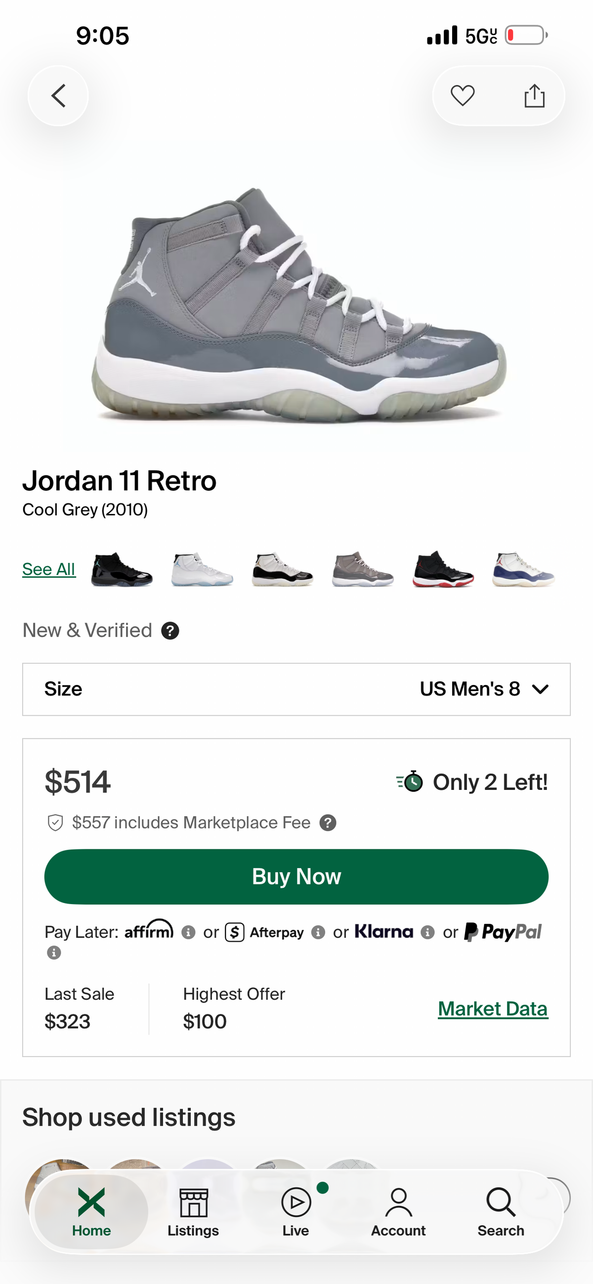 Air Jordan 11 Retro “Cool Grey” (8M) * Pre-Loved*