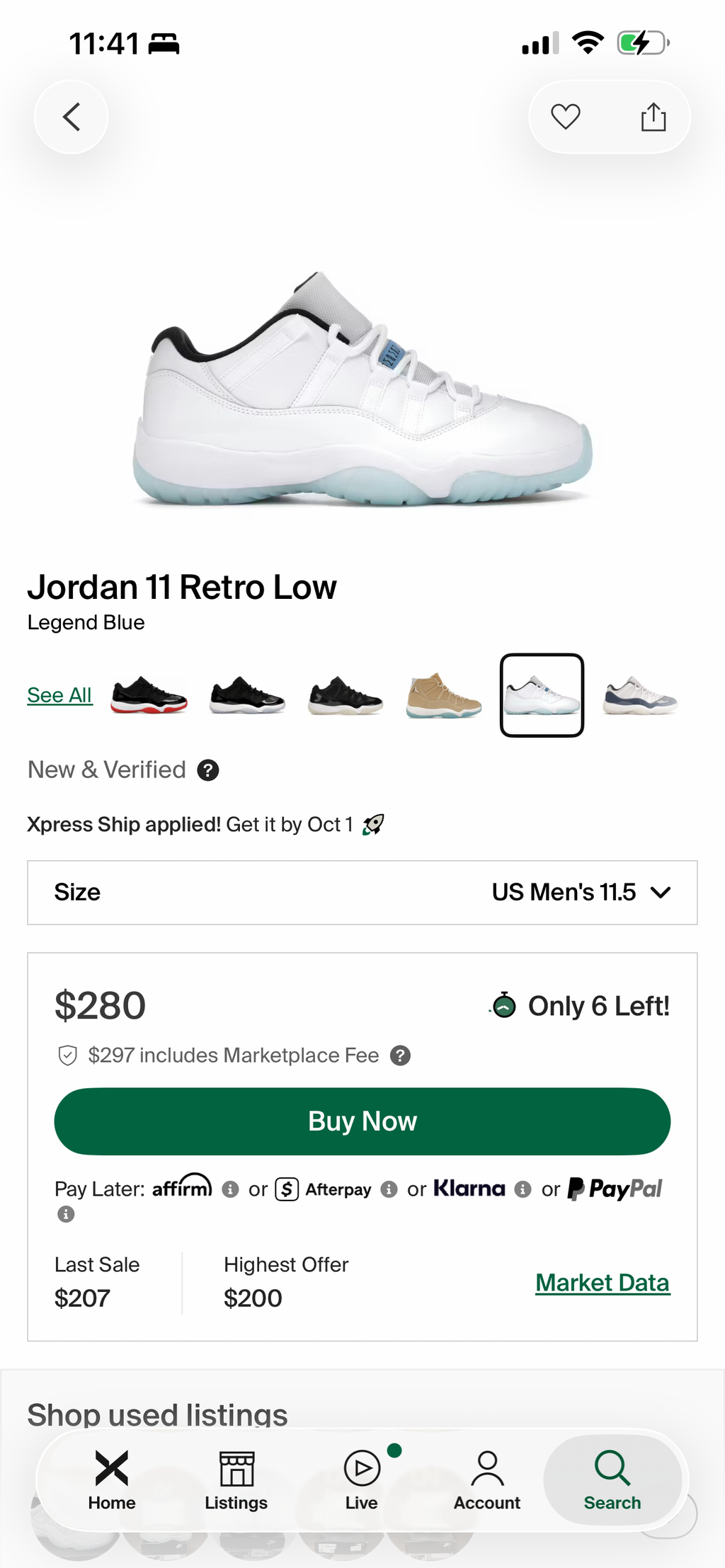 Air Jordan 11 Retro Low “ Legend Blue” (11M) *Pre-Loved*