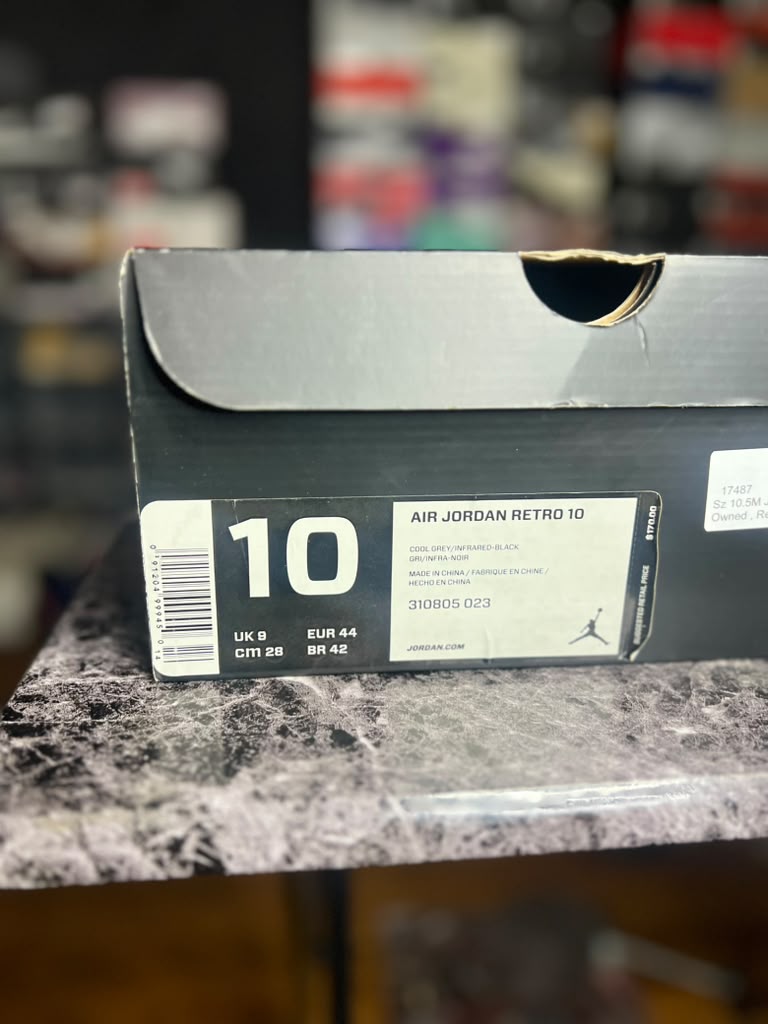 Air Jordan 10 Retro "Cool Grey / Infrared-Black" (Style Code: 310805-023) *PRE-LOVED*